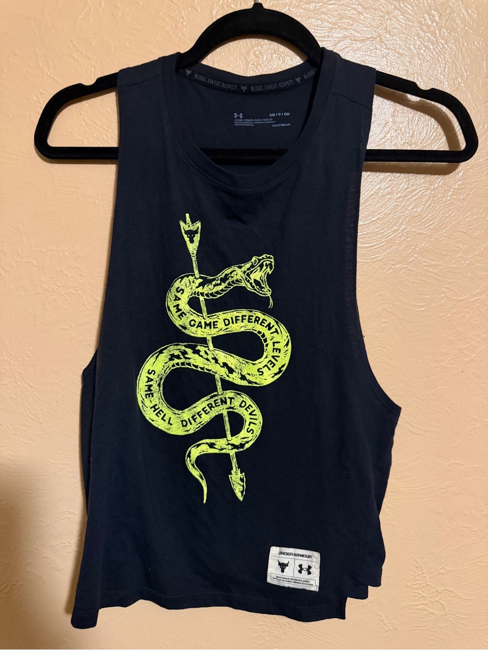 Under Armour Black Tank with Neon Yellow Snake Graphic